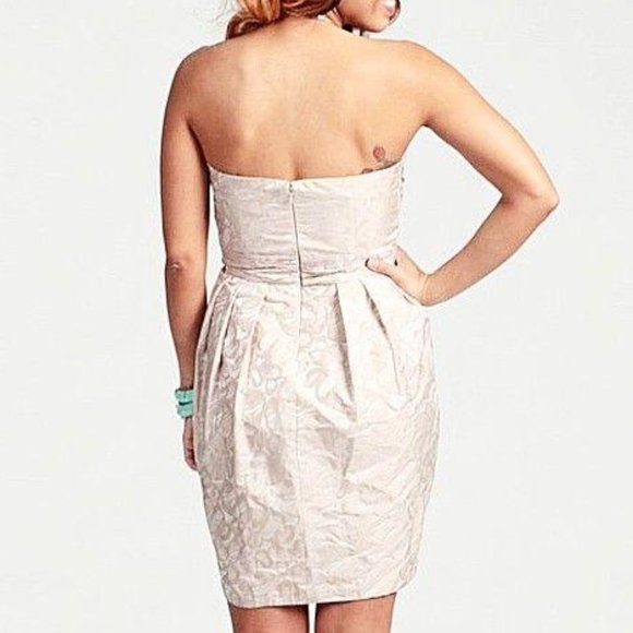 Max And Cleo Beige Taffeta Jacquard Strapless Cocktail Prom Dress Size 6 NWT - Picture 3 of 15